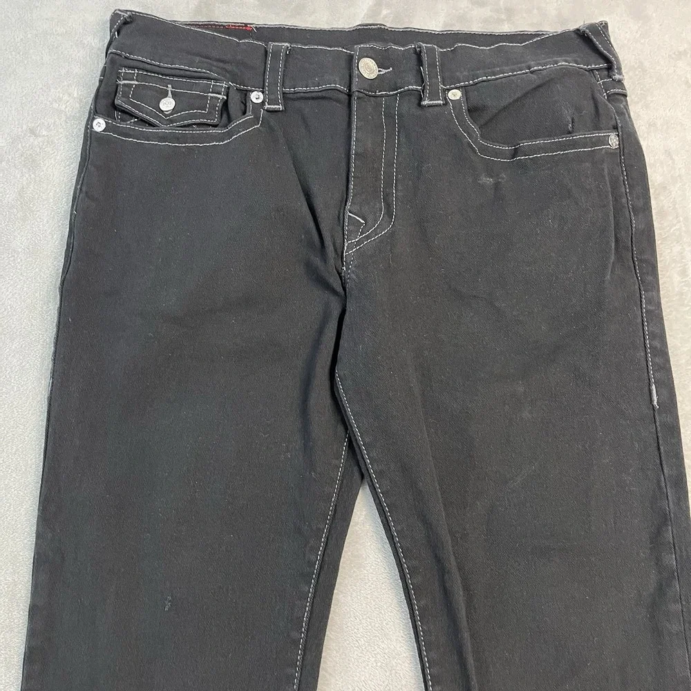 True Religion Ricky Relaxed Straight Jeans Men's 36x30 Black Denim Flap Pocket